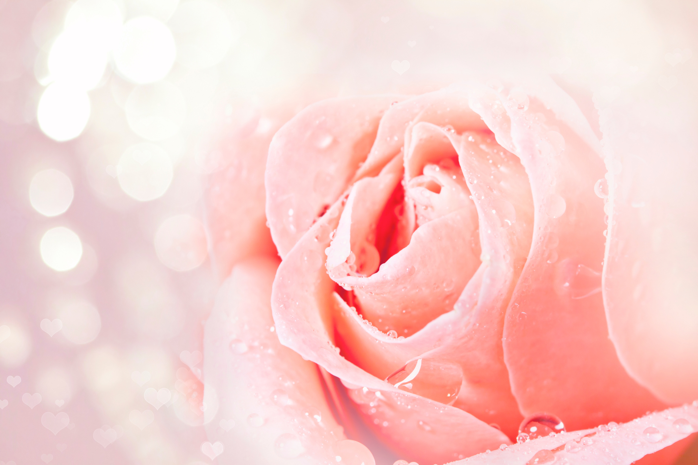 Pink rose covered with dew